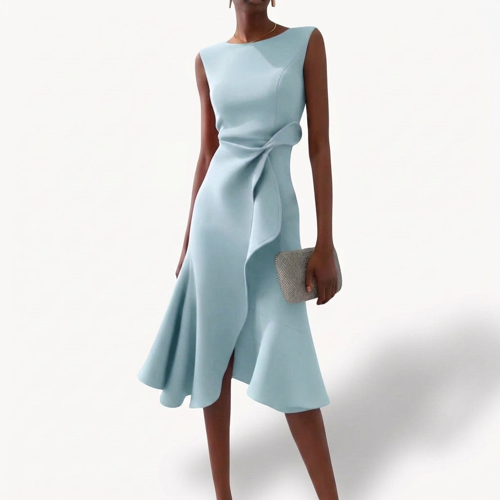 Women's Asymmetrical Ruffled Satin Draped Dress – Elegant