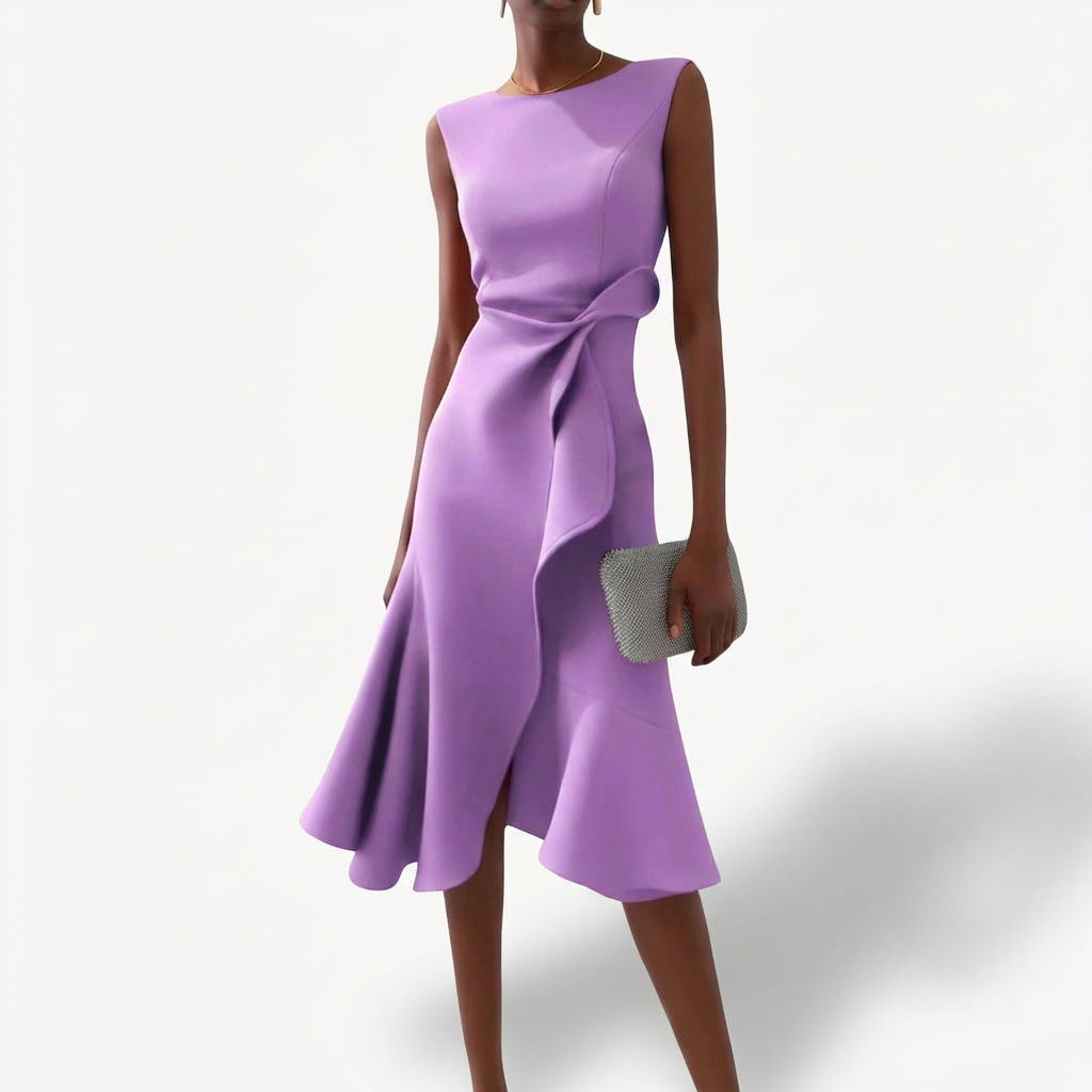 Women's Asymmetrical Ruffled Satin Draped Dress – Elegant