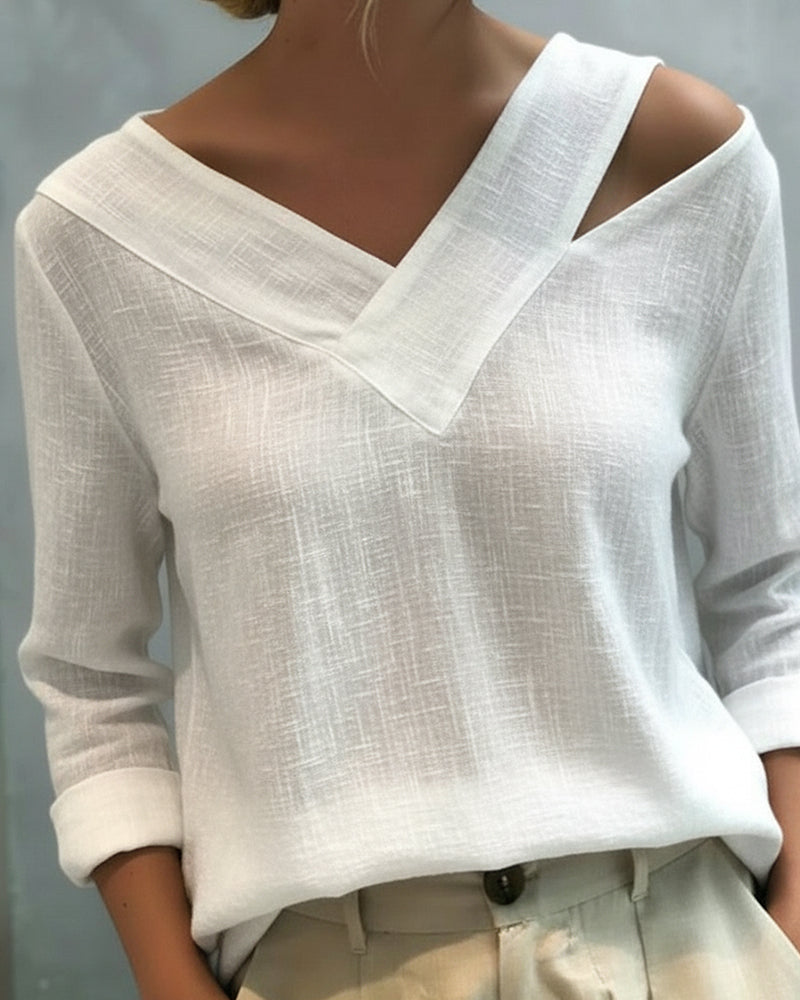 Women's Asymmetric V-Neck Long Sleeve Top