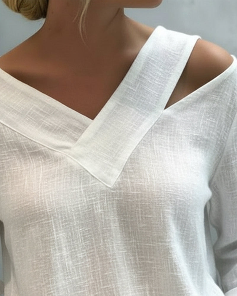 Women's Asymmetric V-Neck Long Sleeve Top