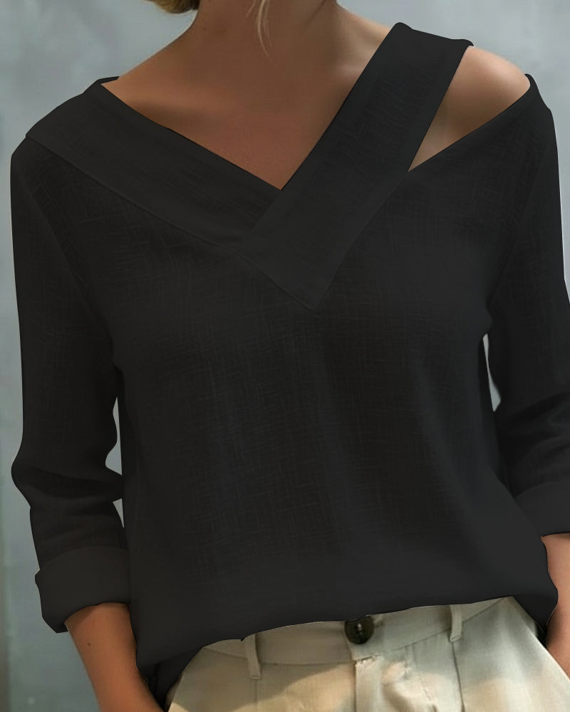 Women's Asymmetric V-Neck Long Sleeve Top