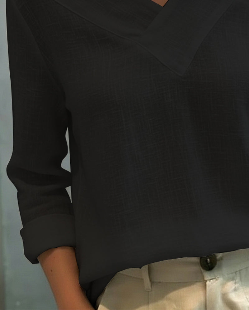 Women's Asymmetric V-Neck Long Sleeve Top