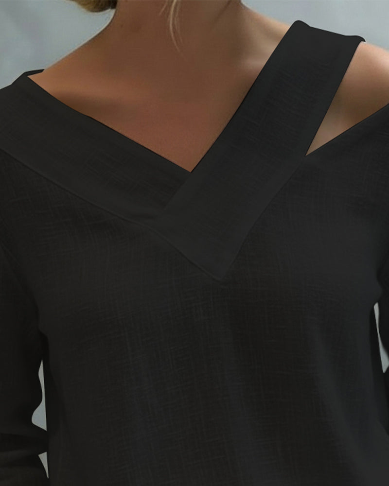 Women's Asymmetric V-Neck Long Sleeve Top
