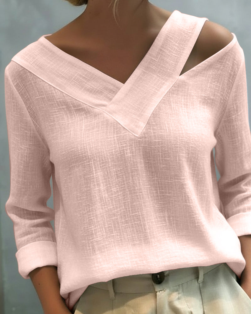 Women's Asymmetric V-Neck Long Sleeve Top