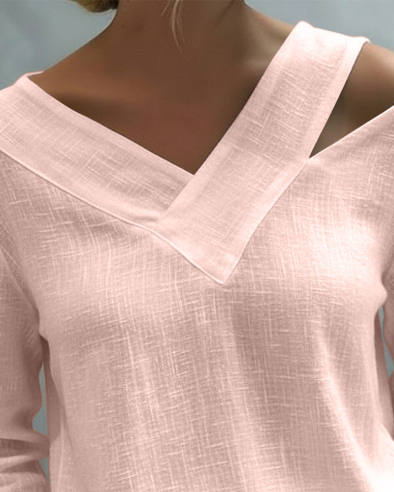 Women's Asymmetric V-Neck Long Sleeve Top