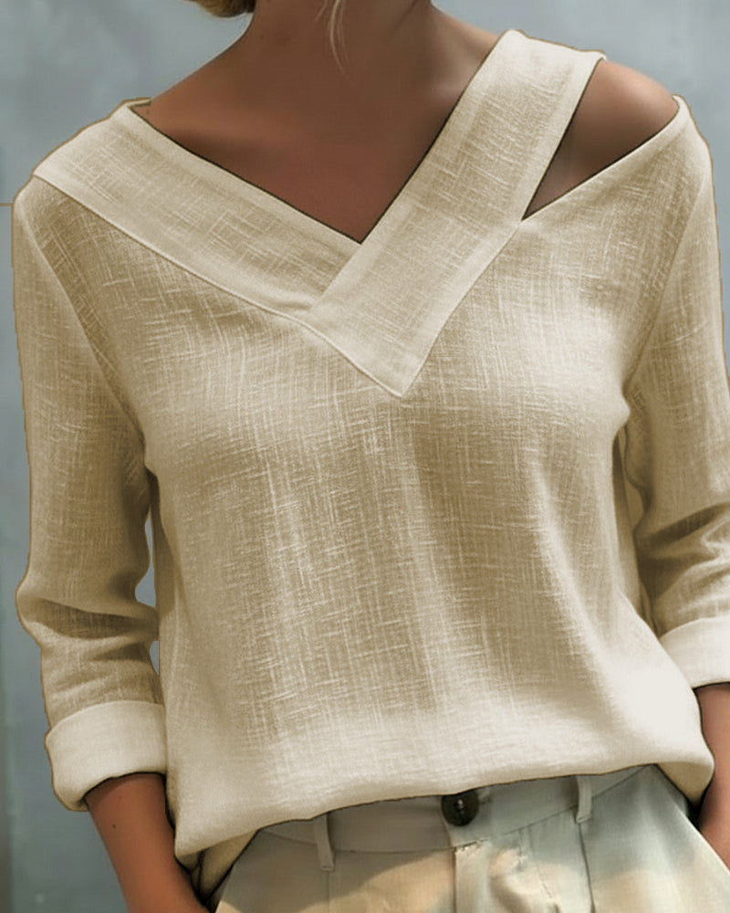 Women's Asymmetric V-Neck Long Sleeve Top
