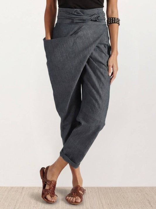 Atlas | Women's High Waist Wrap Front Cropped Tapered Pants 0