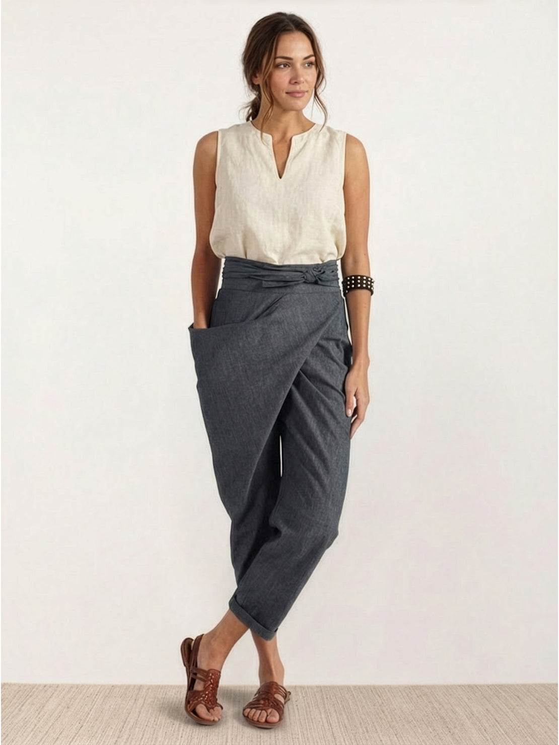 Atlas | Women's High Waist Wrap Front Cropped Tapered Pants 4