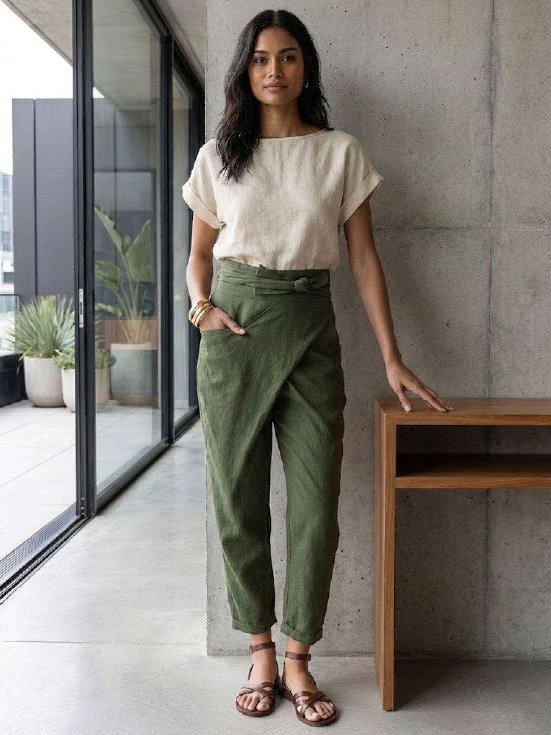 Atlas | Women's High Waist Wrap Front Cropped Tapered Pants 6