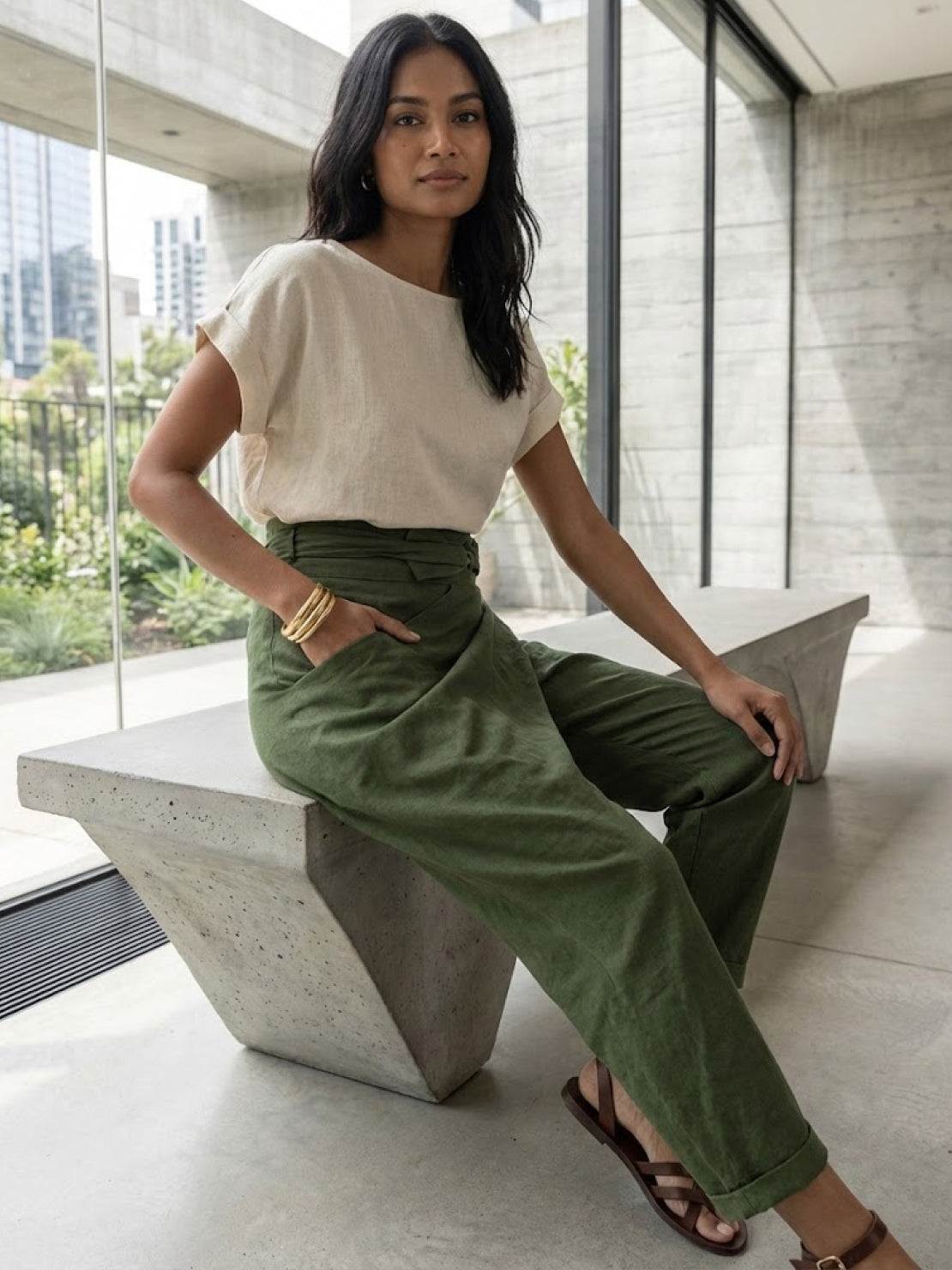 Atlas | Women's High Waist Wrap Front Cropped Tapered Pants 7