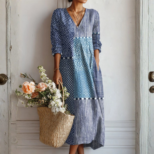 Women's Light Linen Midi Dress | Elegant V-Neck Casual Boho Style 1