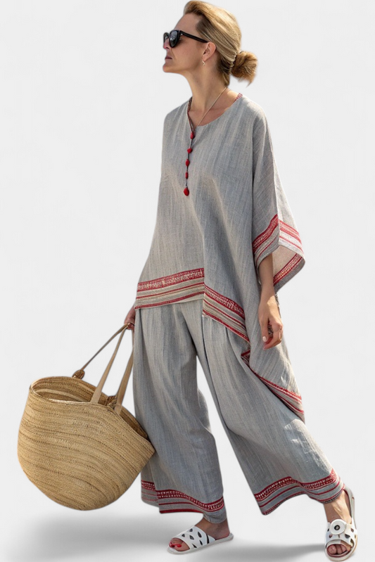Ava | Chic Asymmetrical Blouse and Elegant Wide-Leg Pants 0