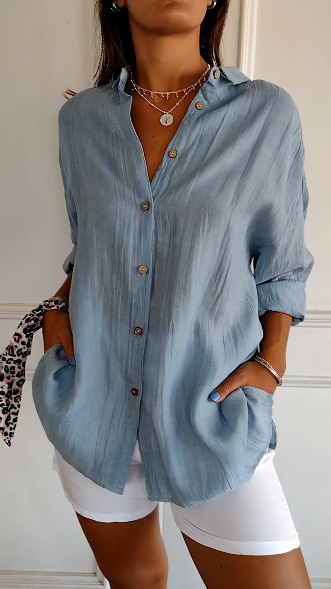Women's Casual Button-Down Shirt Oversized Long Sleeve