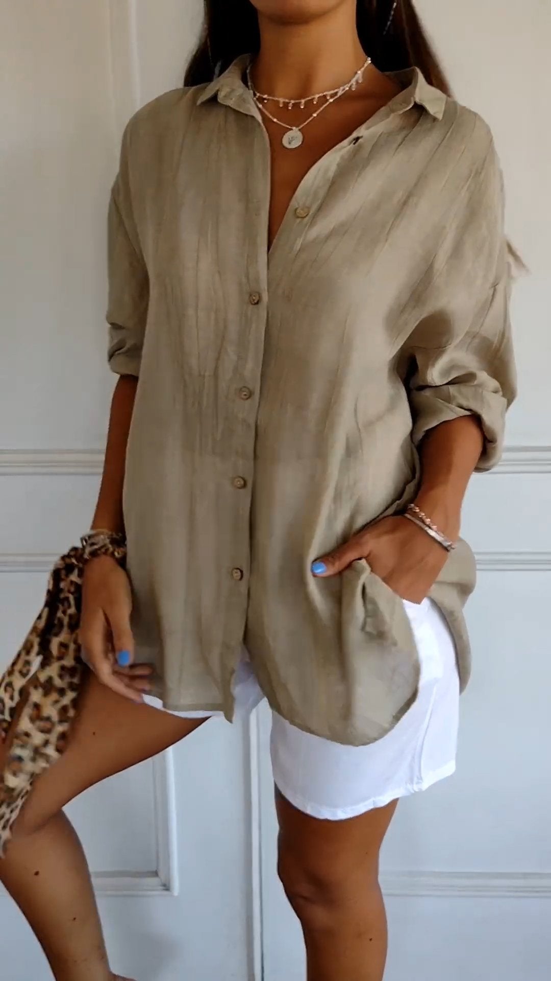 Women's Casual Button-Down Shirt Oversized Long Sleeve