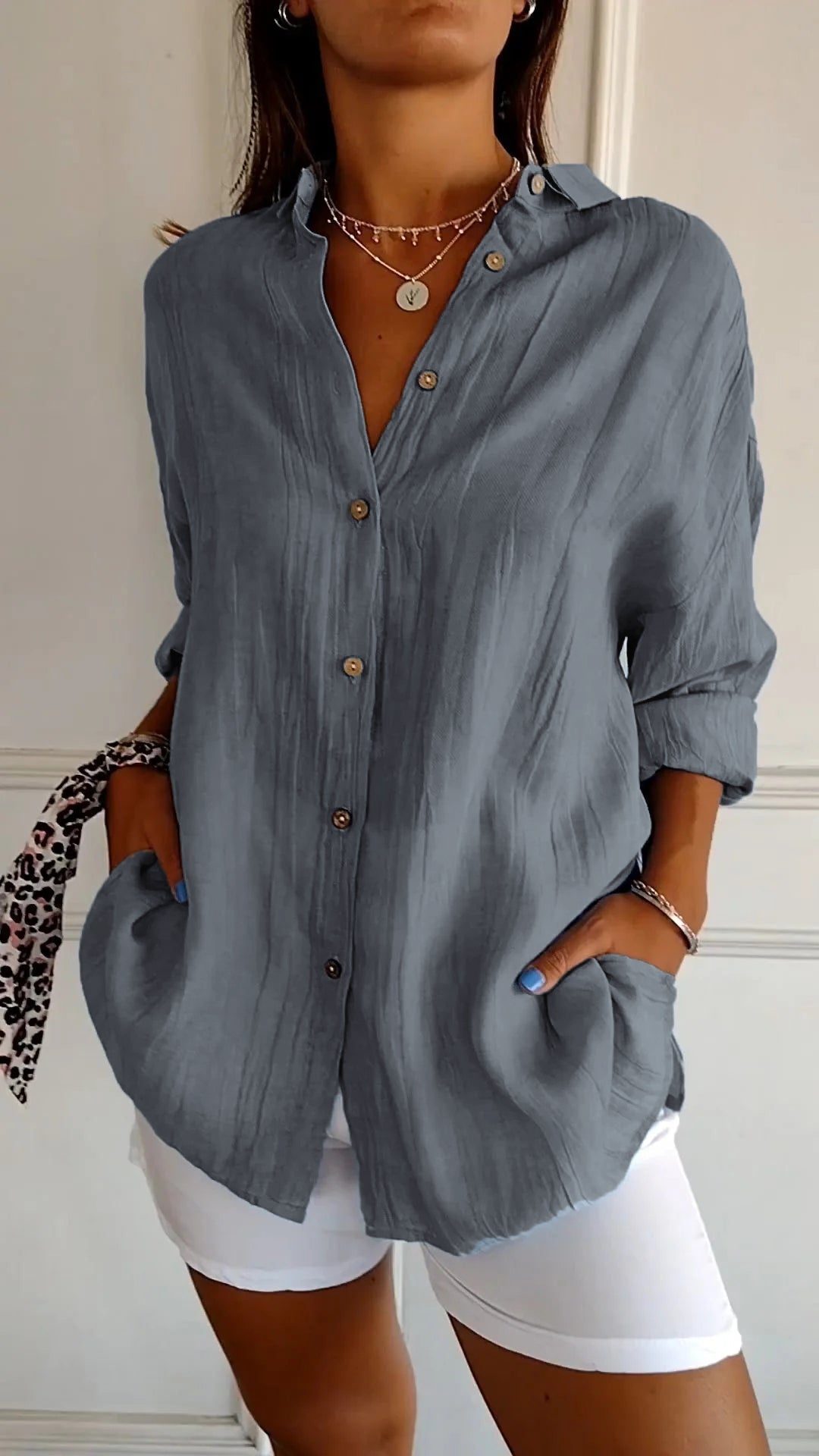 Women's Casual Button-Down Shirt Oversized Long Sleeve