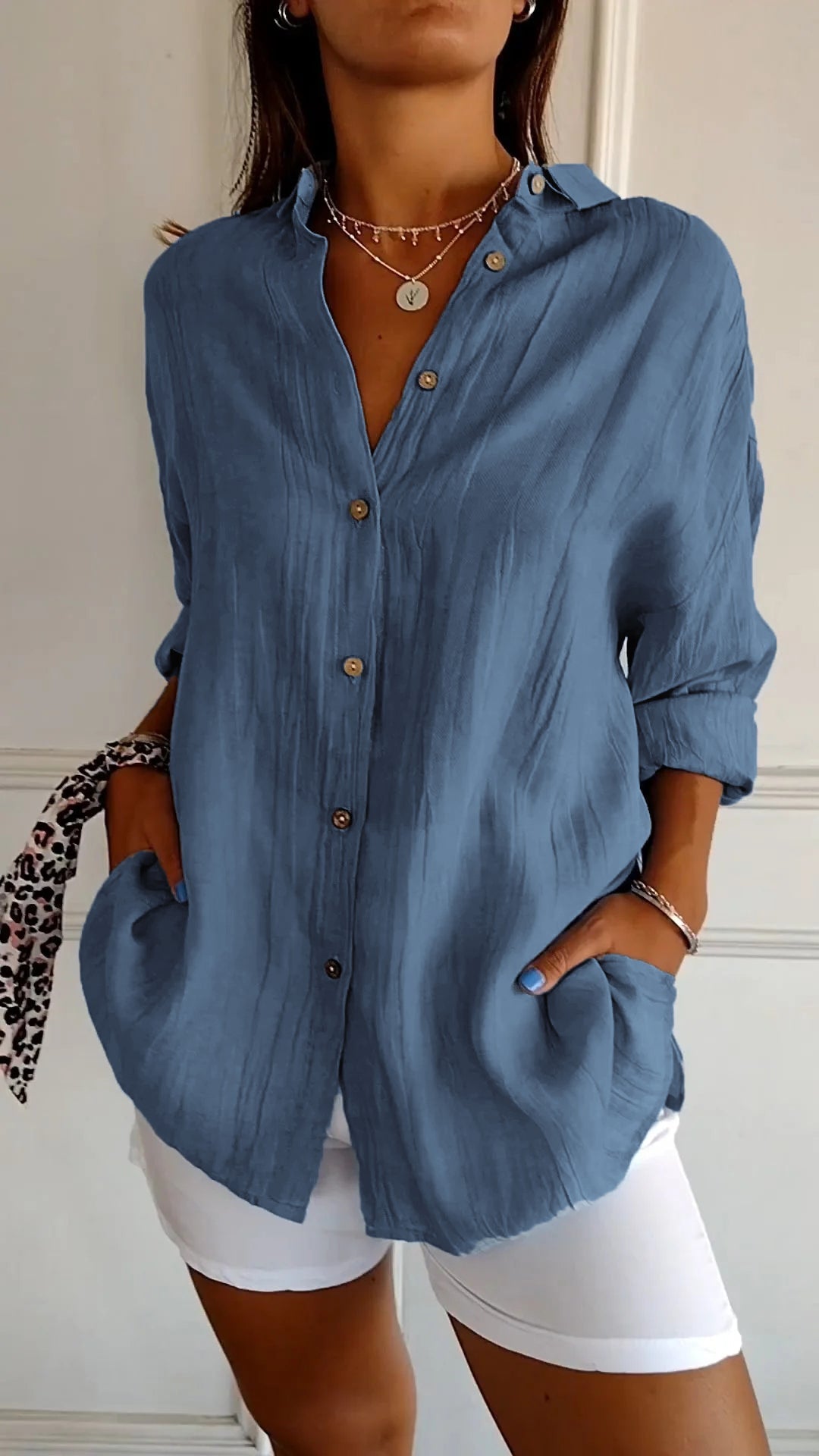 Women's Casual Button-Down Shirt Oversized Long Sleeve