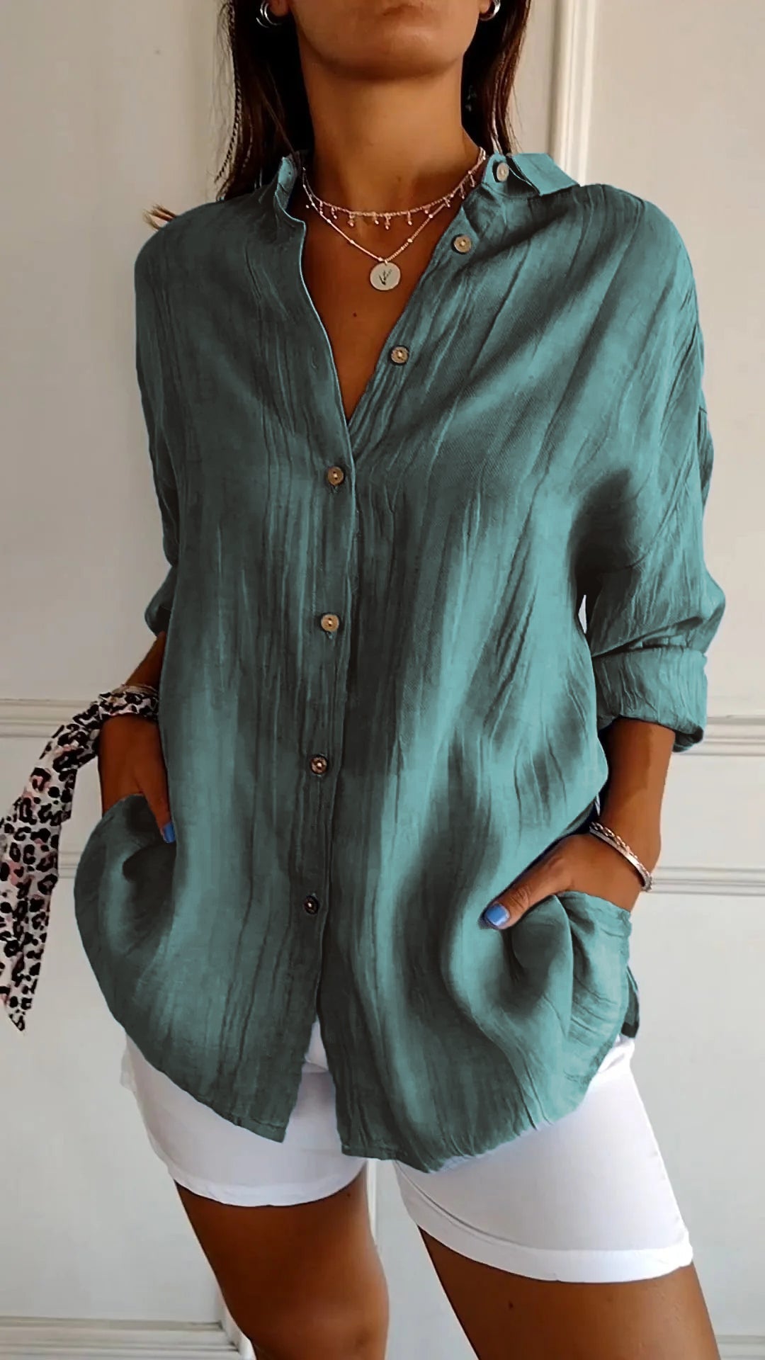 Women's Casual Button-Down Shirt Oversized Long Sleeve
