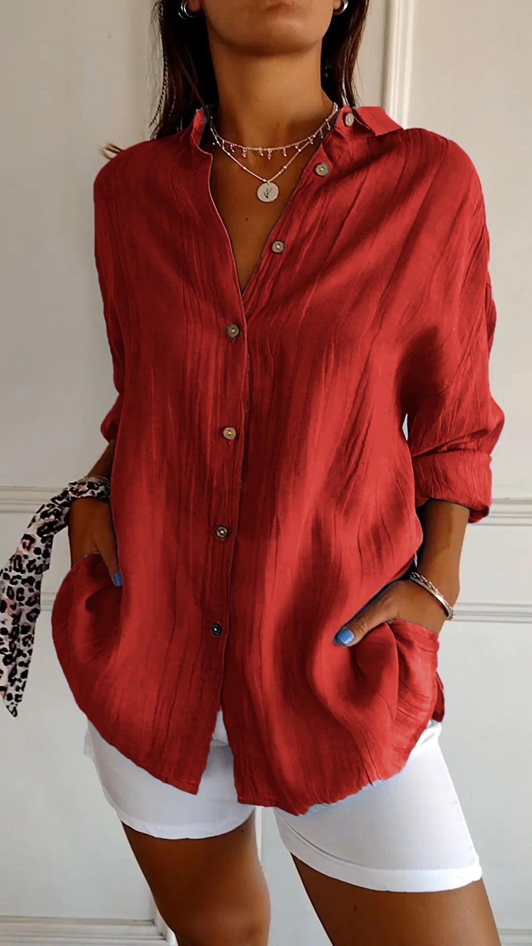 Women's Casual Button-Down Shirt Oversized Long Sleeve