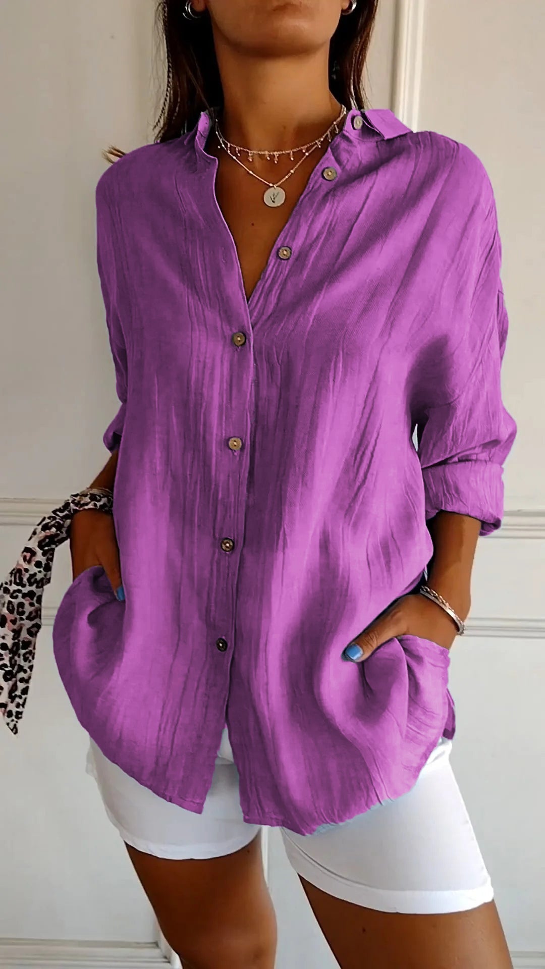 Women's Casual Button-Down Shirt Oversized Long Sleeve