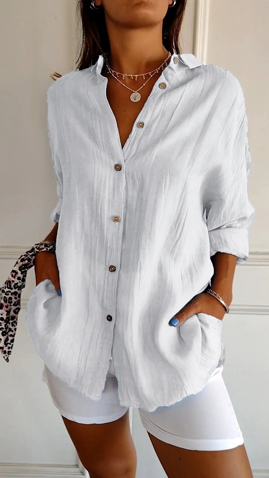 Women's Casual Button-Down Shirt Oversized Long Sleeve