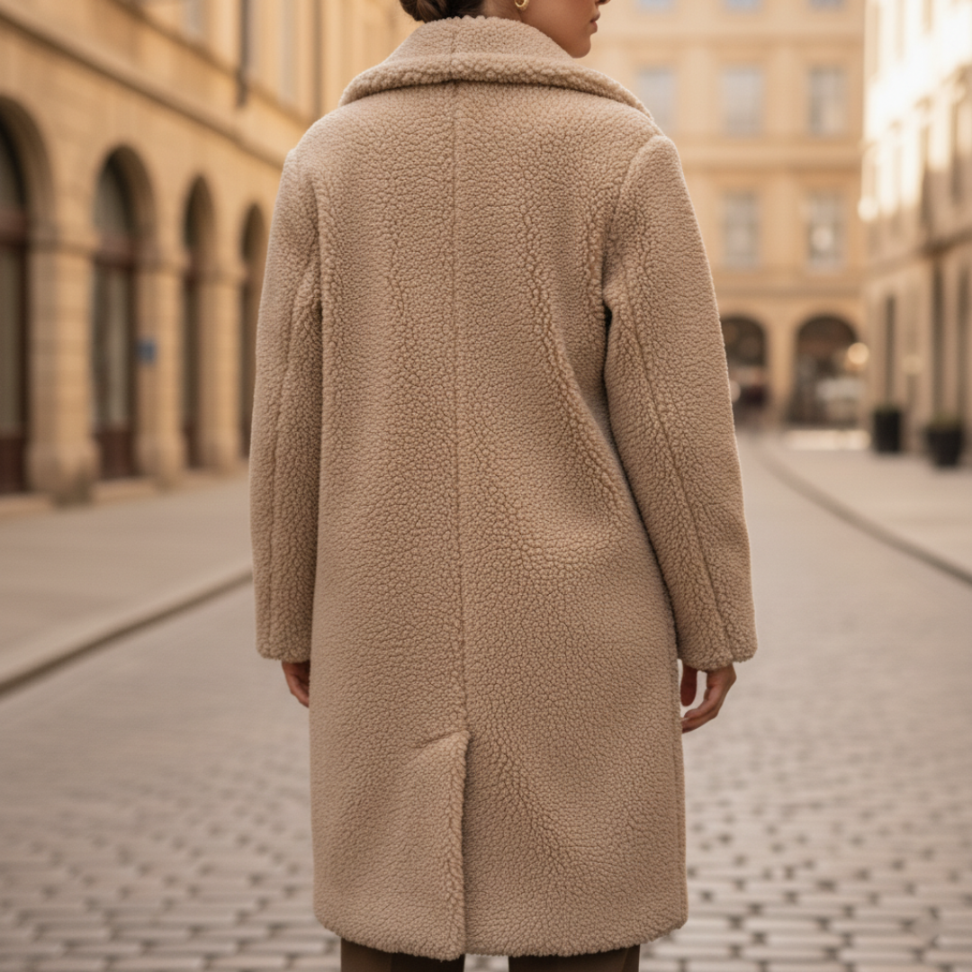 Lungo cappotto teddy da donna in materiale di qualità