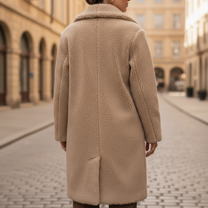 Lungo cappotto teddy da donna in materiale di qualità