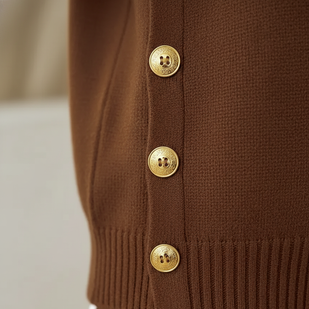 Women's Sweater with Gold Buttons Crew Neck