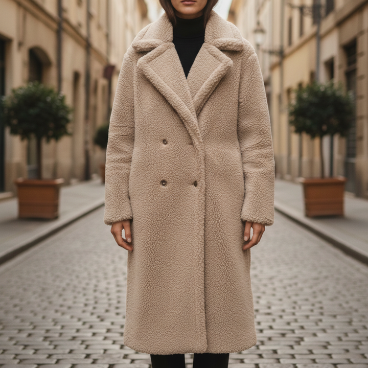 Lungo cappotto teddy da donna in materiale di qualità