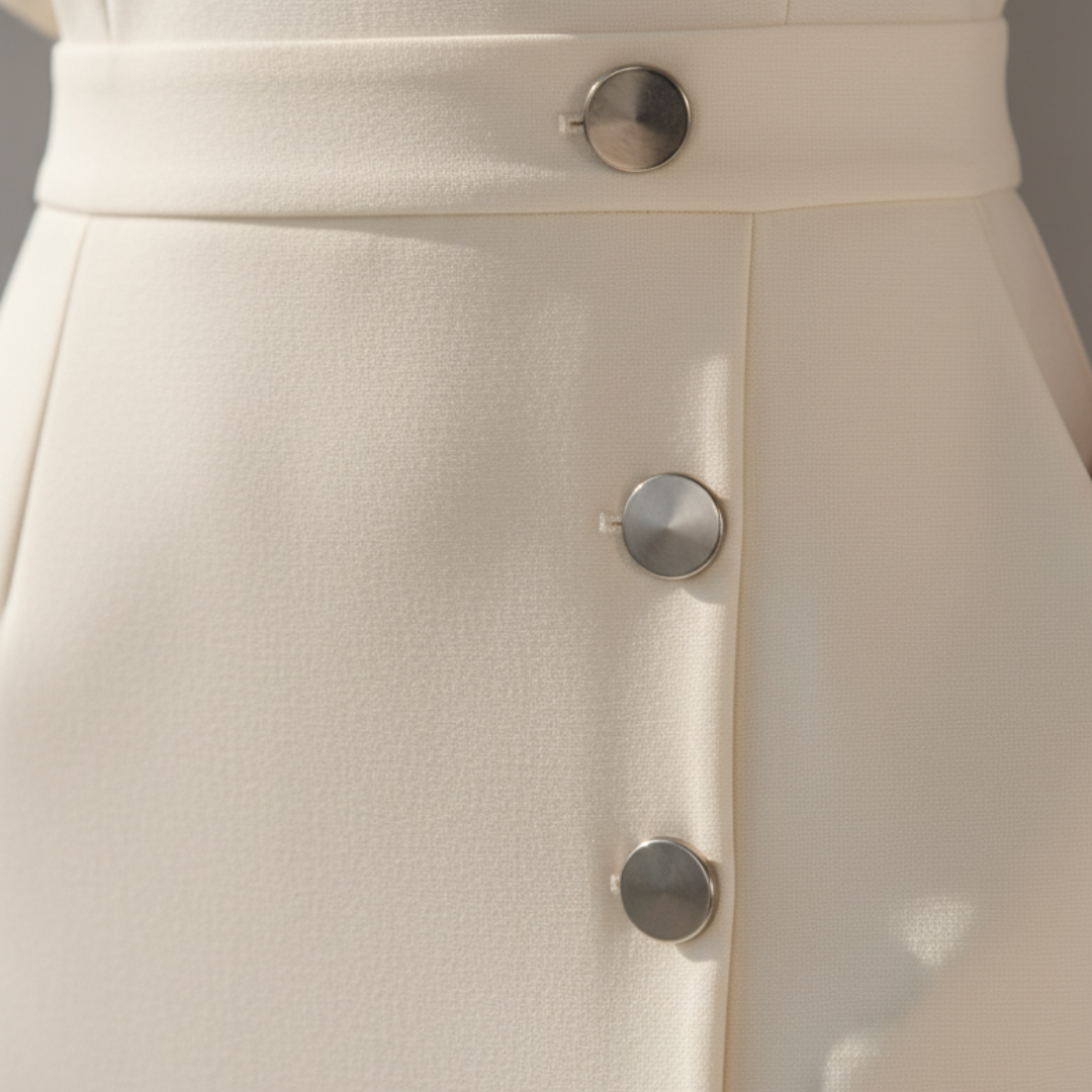 Women's Midi Dress in High-Quality Material with Straps and Decorative Buttons