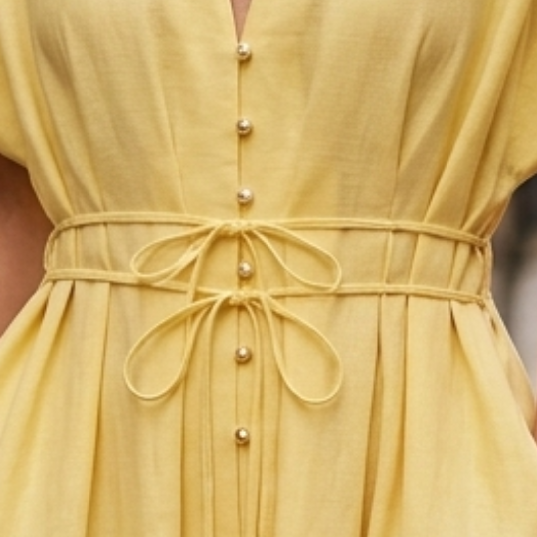 Women's Long Draped Dress with V-Neck and Short Sleeves