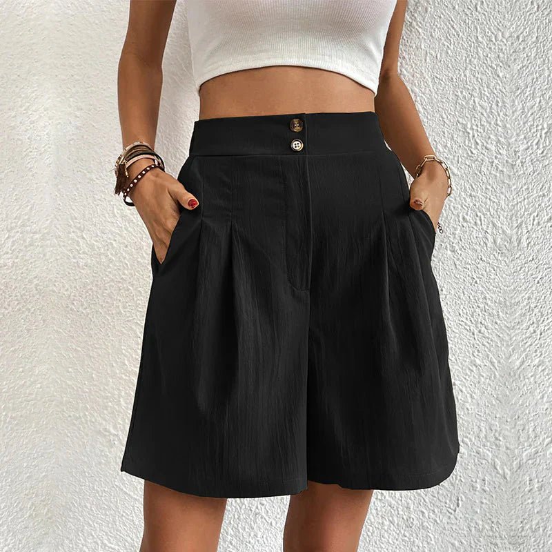 Blair | Women's High Waist Wide Leg Shorts Pleated with Pockets 0