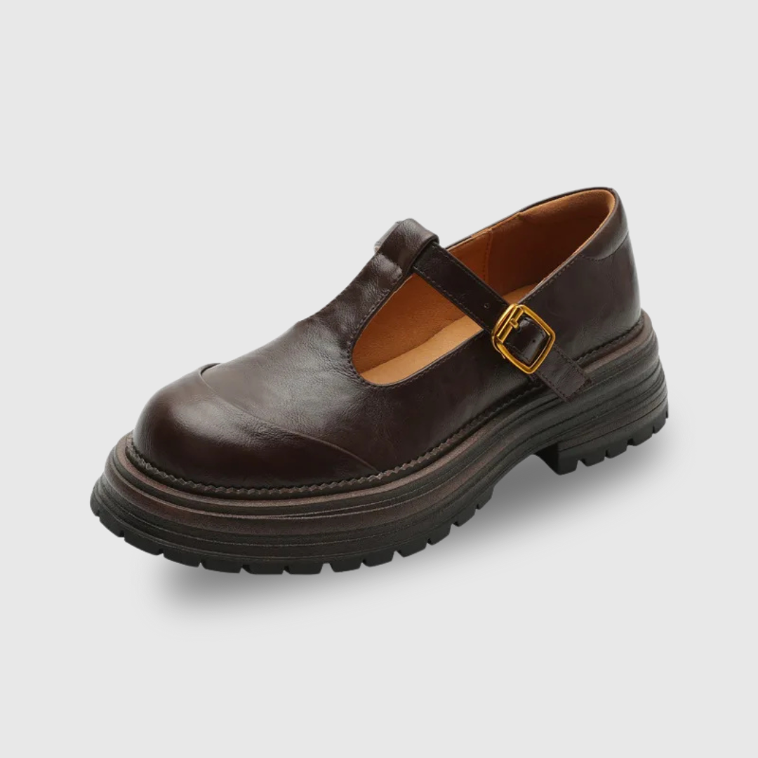 Blythe | Women's T-Bar Mary Jane Shoes Round Toe Brogue Low Heel 0