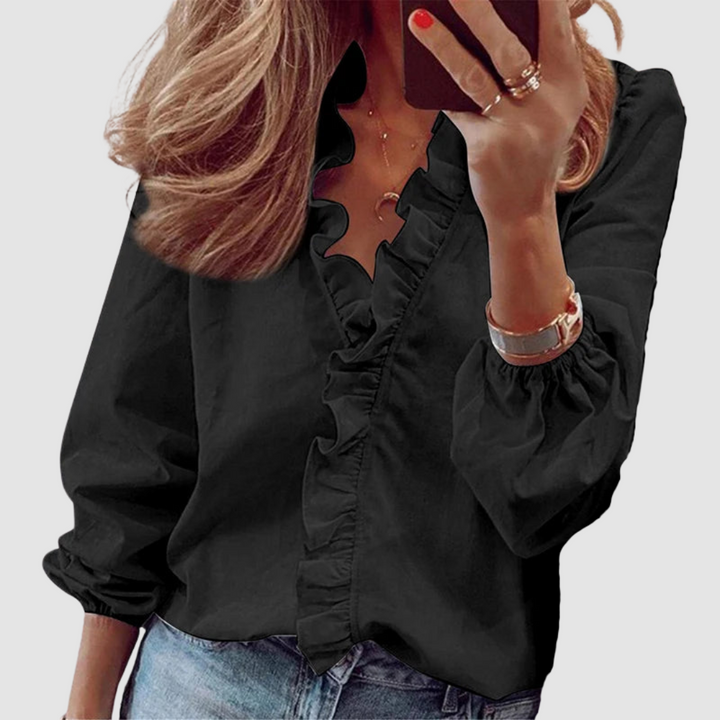 Blusa da donna a maniche lunghe con volant e stampa floreale