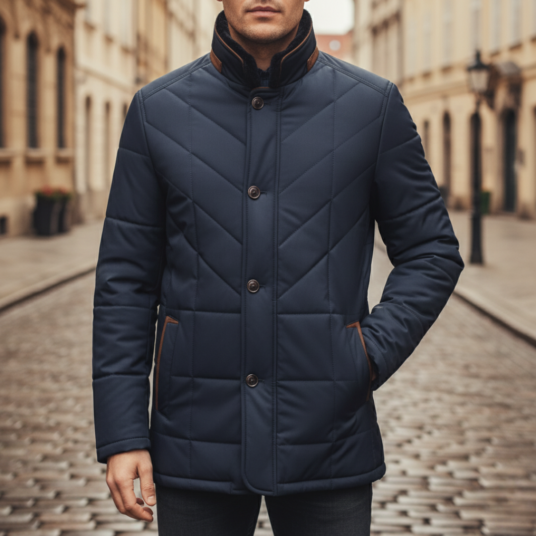 Brown Quilted Jacket with Velvet Collar