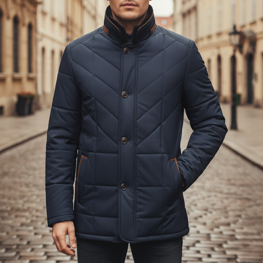 Brown Quilted Jacket with Velvet Collar