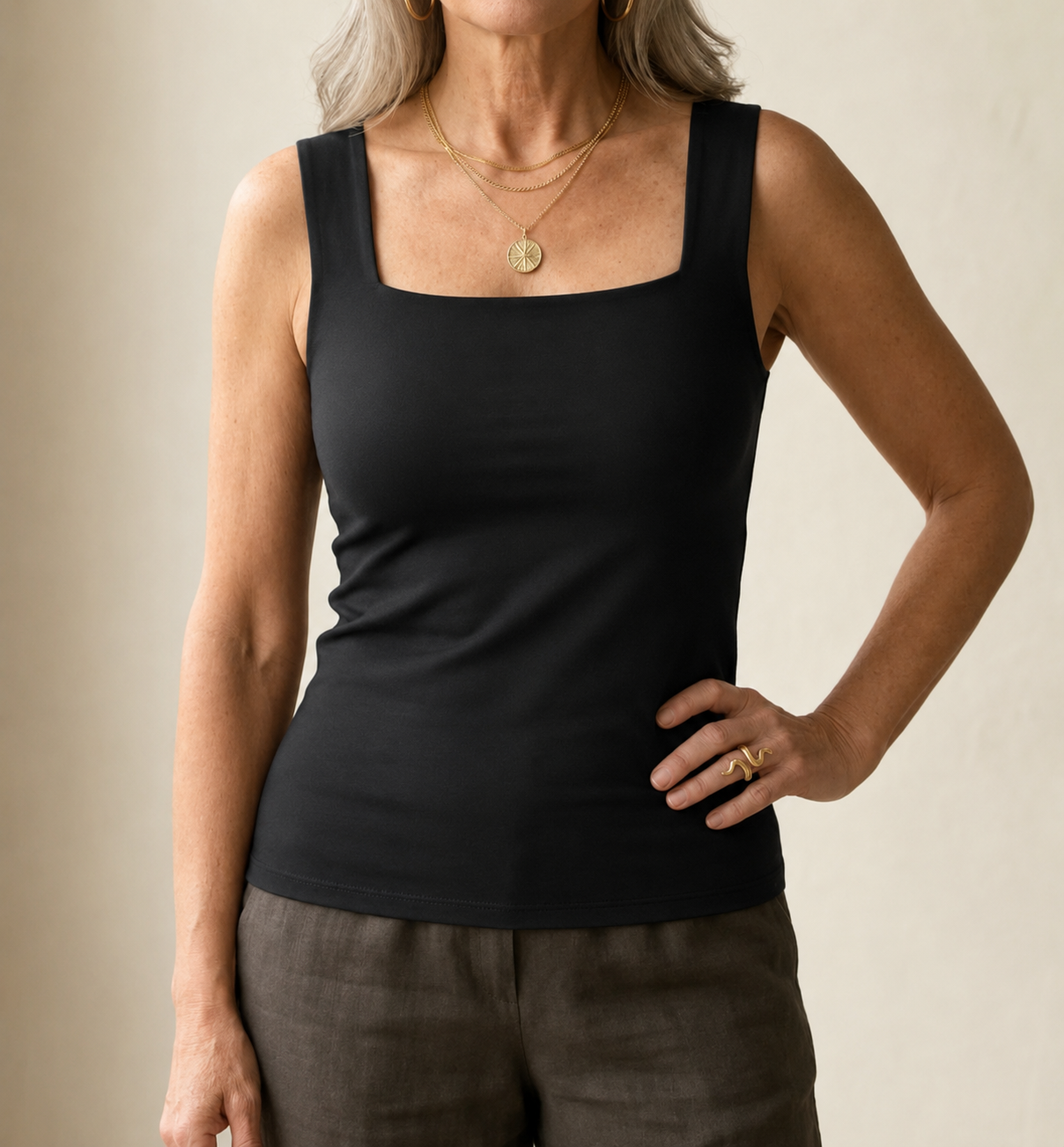 Women's Square Neck Built-In Bra Tank Top