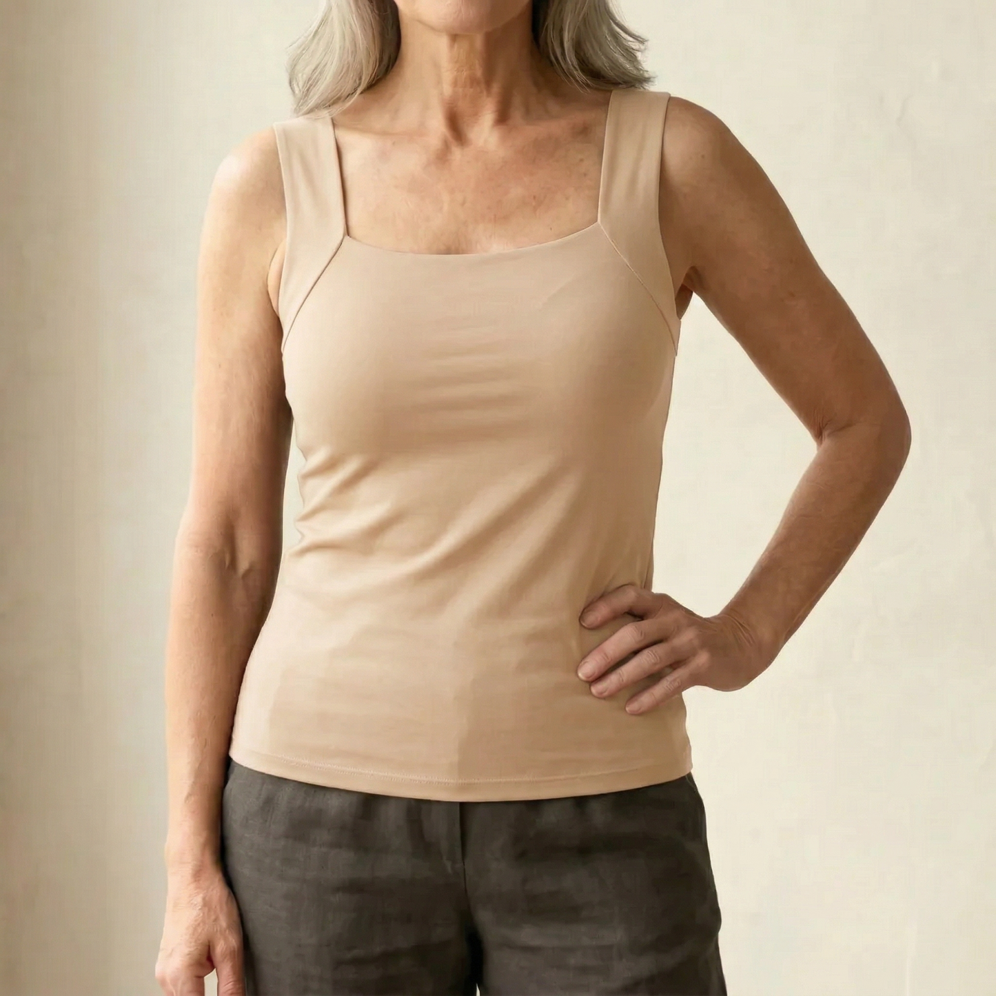 Women's Square Neck Built-In Bra Tank Top