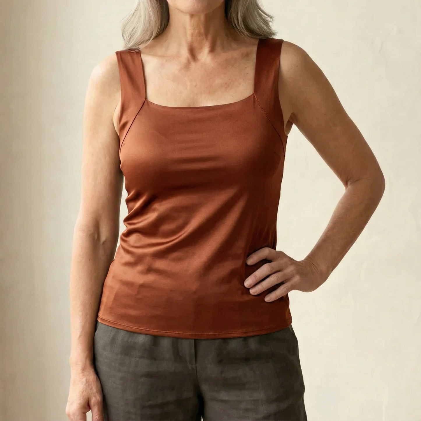Women's Square Neck Built-In Bra Tank Top