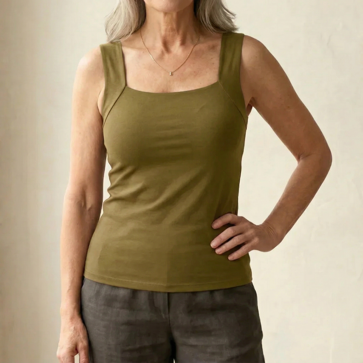 Women's Square Neck Built-In Bra Tank Top
