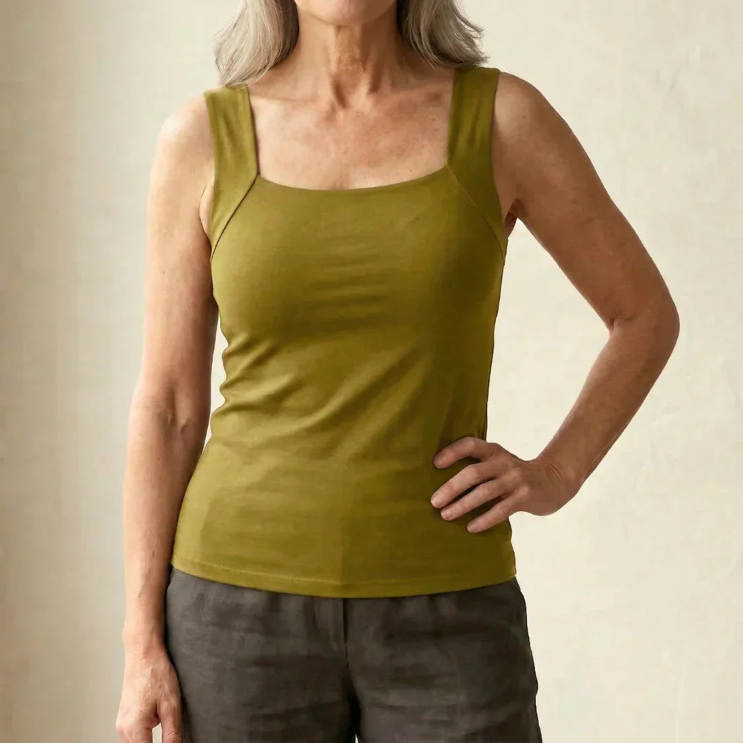 Women's Square Neck Built-In Bra Tank Top