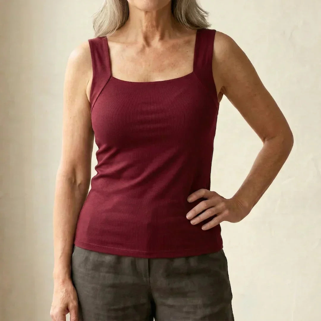 Women's Square Neck Built-In Bra Tank Top
