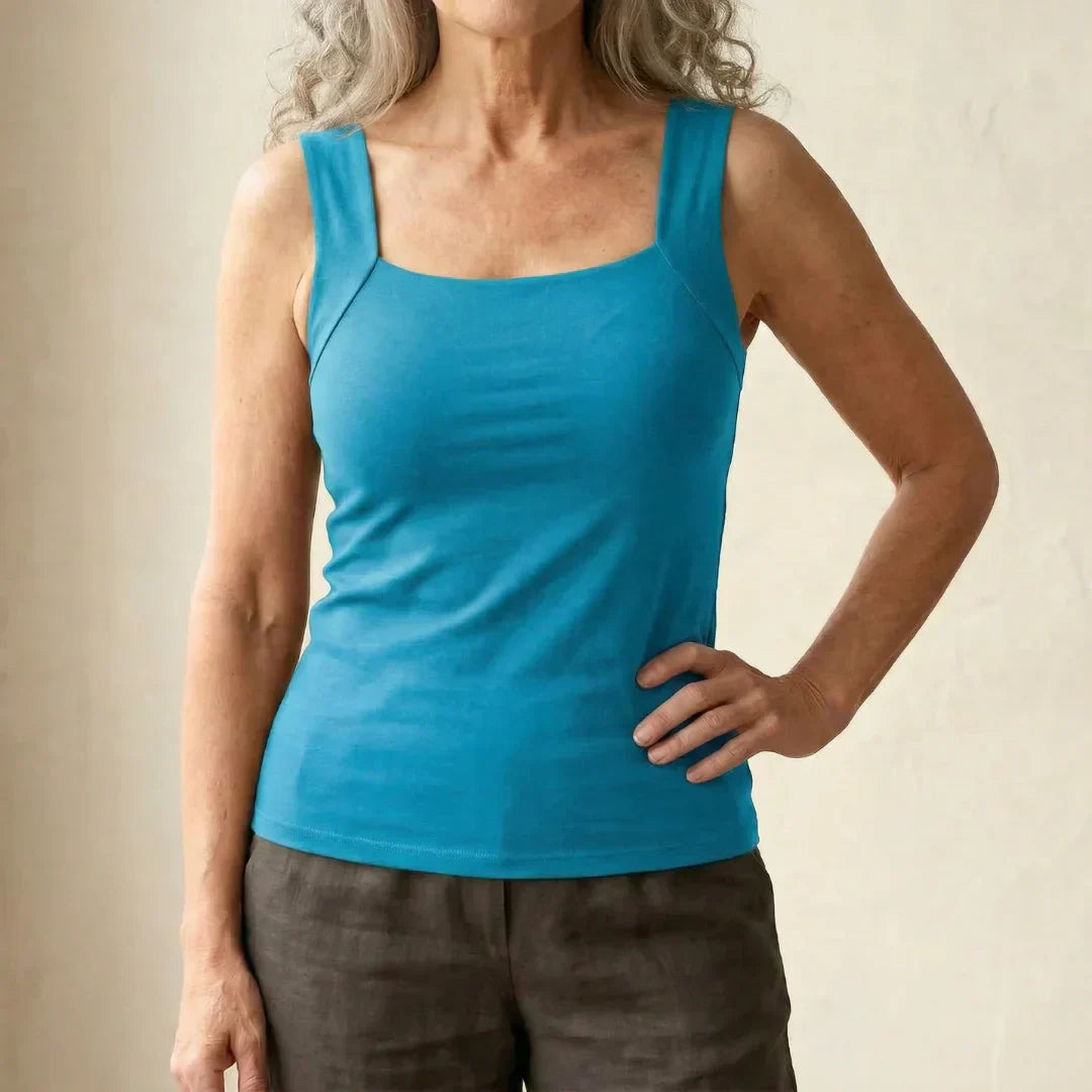 Women's Square Neck Built-In Bra Tank Top