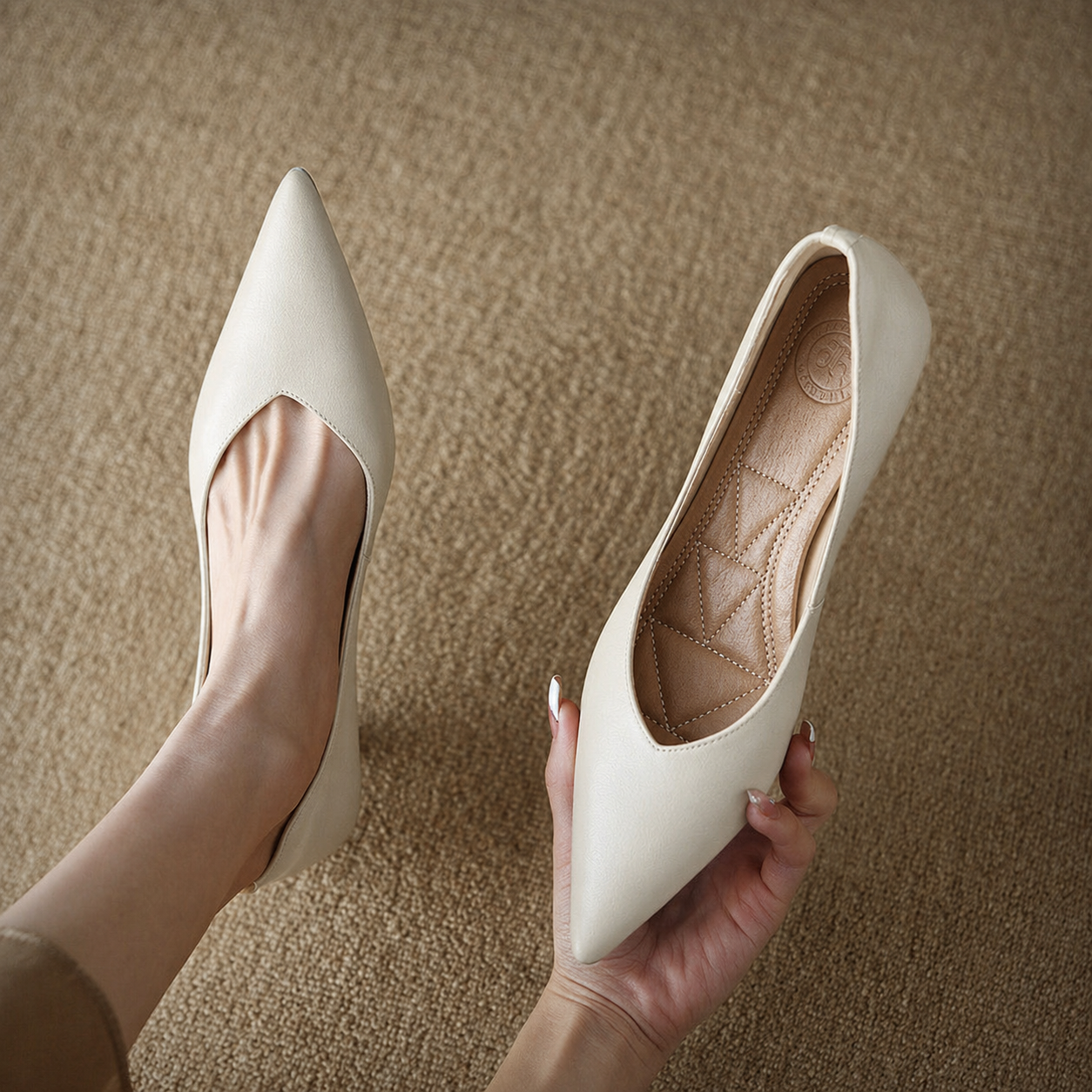 Camille | Women's Pointed Toe Pumps Low Kitten Heel Slip On Shoes 3