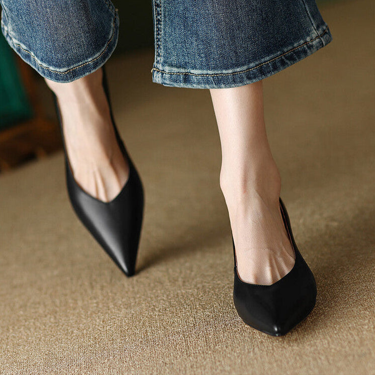 Camille | Women's Pointed Toe Pumps Low Kitten Heel Slip On Shoes 8