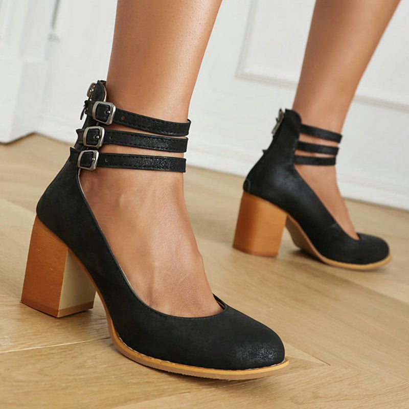 Casilda™ | Smooth Sandals with Ankle Strap and Thick Heel 1