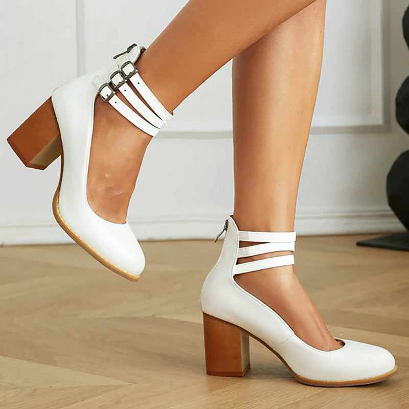 Casilda™ | Smooth Sandals with Ankle Strap and Thick Heel 2