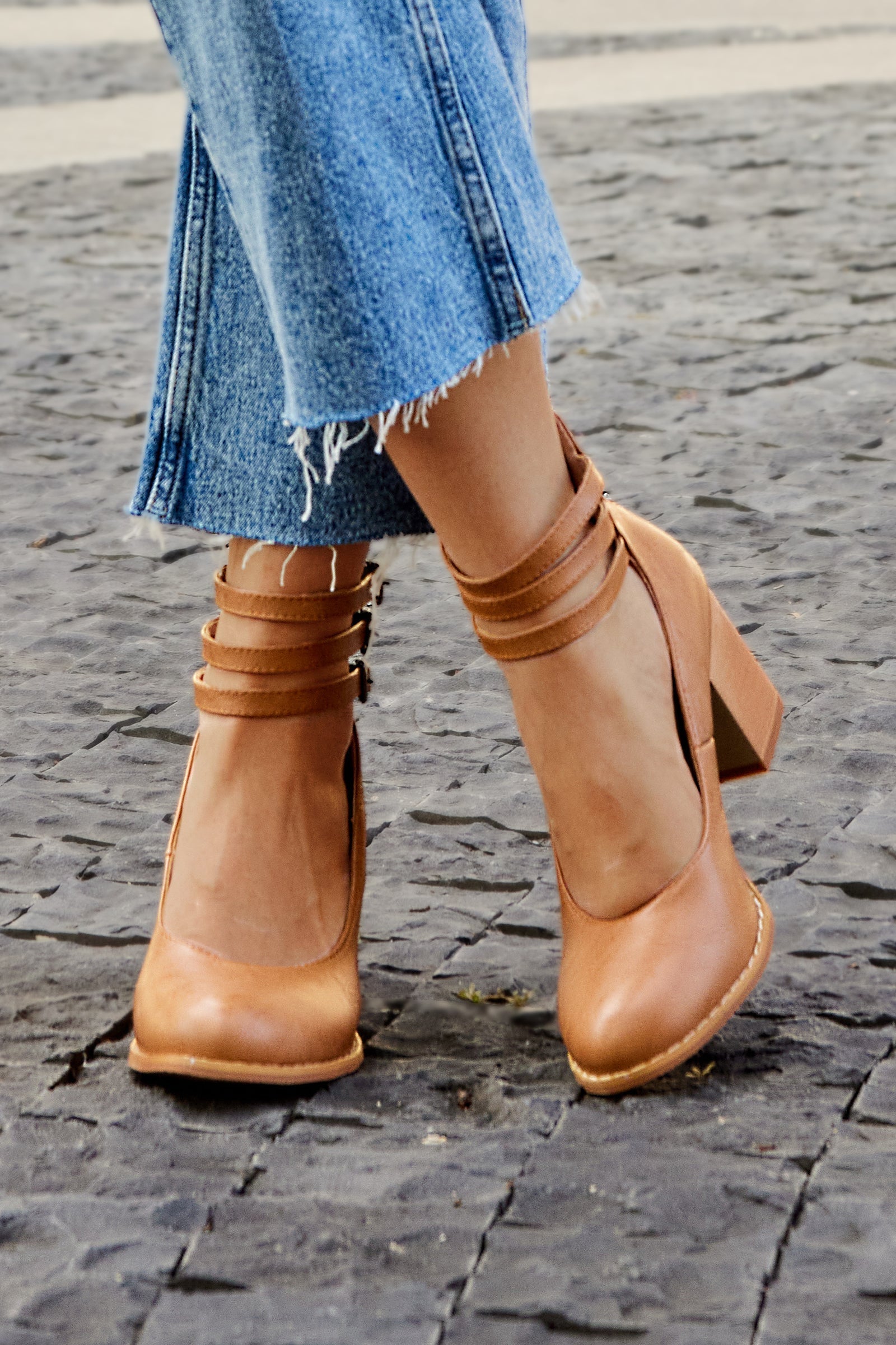Casilda™ | Smooth Sandals with Ankle Strap and Thick Heel 4