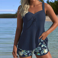 Tankini a righe con controllo della pancia per donna