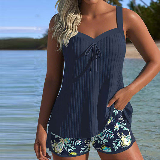 Women's Tummy Control Striped Tankini