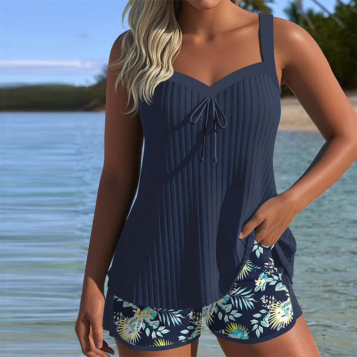 Tankini a righe con controllo della pancia per donna